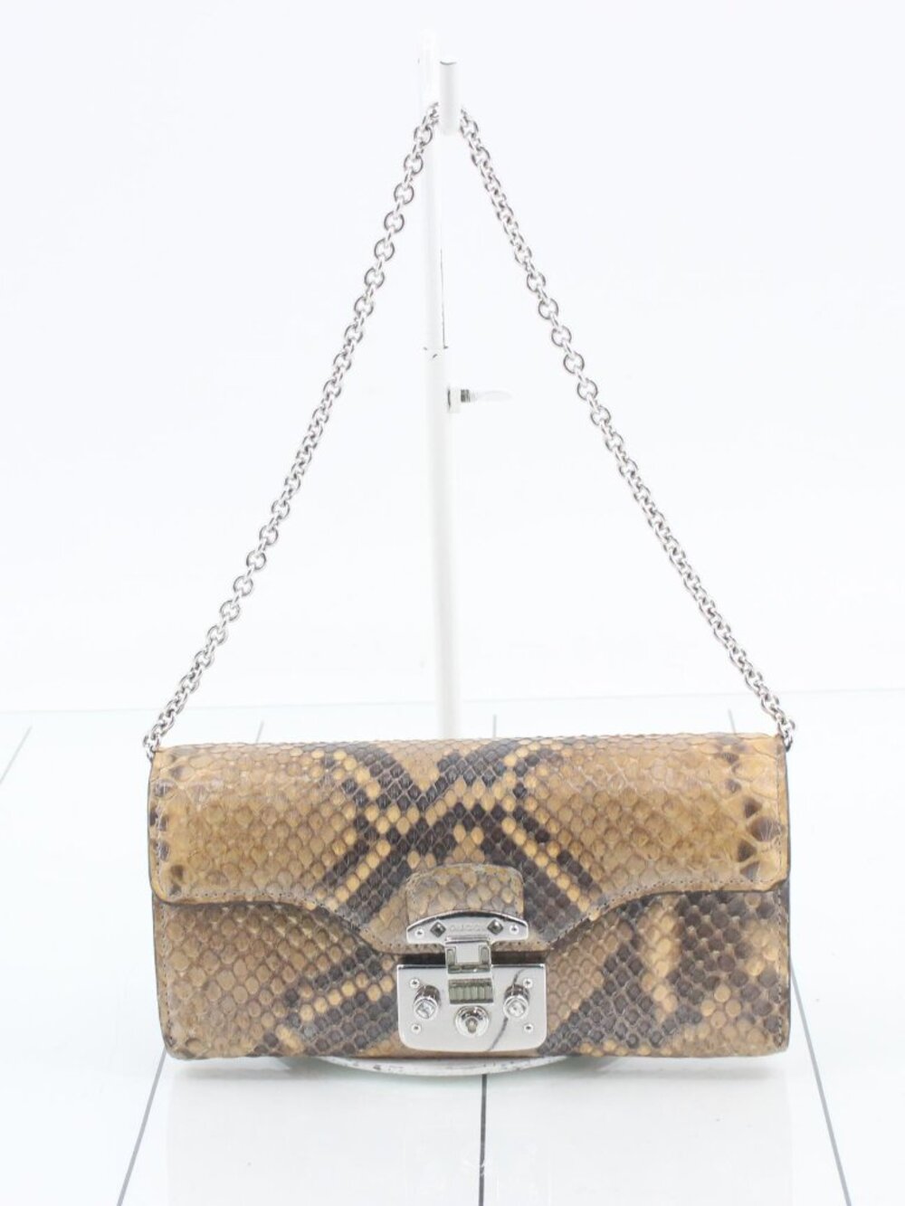Gucci Python Wallet in Brown and Tan with Silver  with Chain